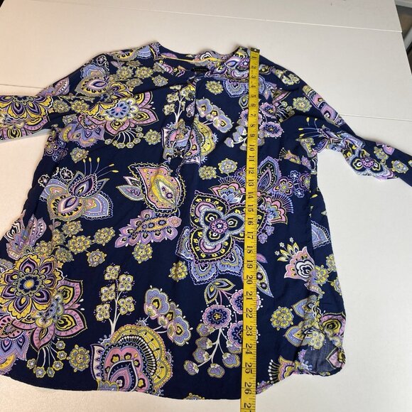Talbots Womens Tunic Top Navy Blue Pink Paisley Button LS Classic Career Sz L - Picture 8 of 9